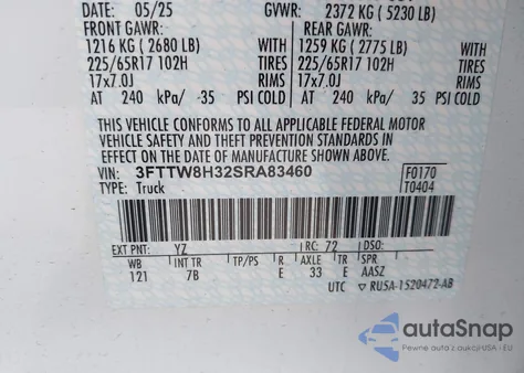 2025 Ford Maverick Xlt from USA, damaged, VIN 3FTTW8H32SRA83460